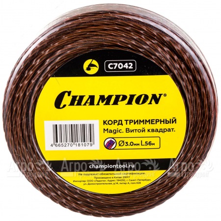 Корд триммерный Champion Magic 3.0мм, 56м (витой квадрат)+нож  в Саратове